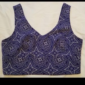 Blue Crop Top, White Pattern Design
